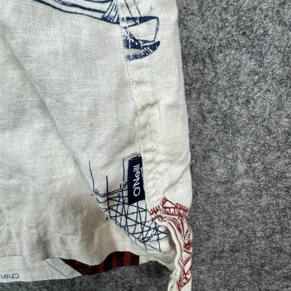 Oneill Jack Oneill Collection Shirt Mens XL White Sailboat Print Linen Button Up